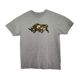 🔥Ecko Unltd. Men's Rhino t-shirt, Size L, gray, large screen print camo rhino